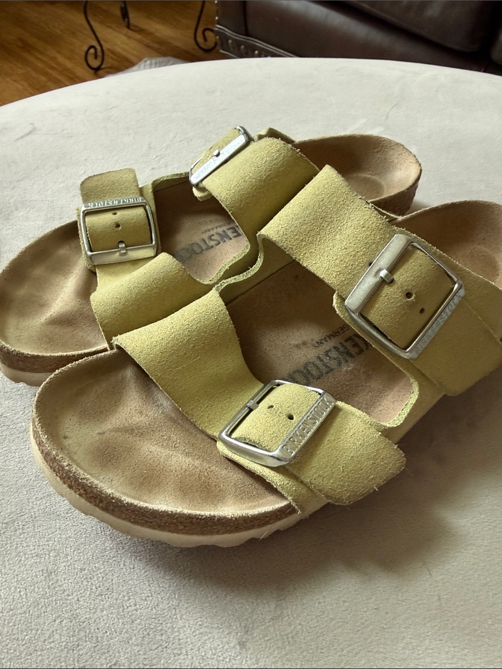 Birkenstock Double Buckle Suede Sandals sparkle lime